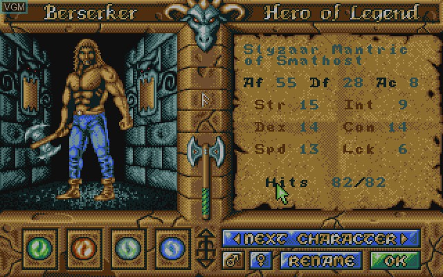 Image du menu du jeu Legend sur Commodore Amiga
