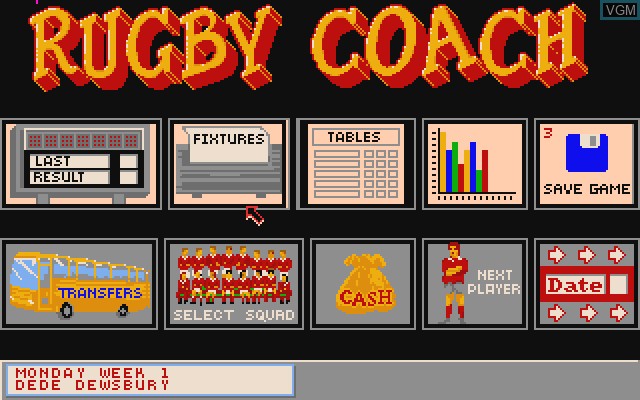 Image du menu du jeu Rugby Coach sur Commodore Amiga