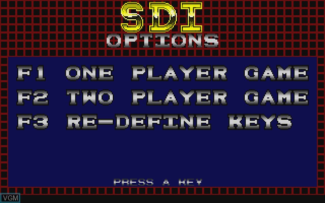 Image du menu du jeu SDI sur Commodore Amiga
