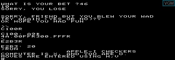 Image de l'ecran titre du jeu Apple I Enhanced Checkers sur Apple I
