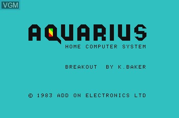 Image de l'ecran titre du jeu Breakout sur Mattel Aquarius