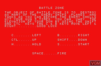 Image du menu du jeu 3D Battle Zone sur Mattel Aquarius