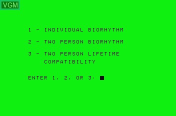 Image du menu du jeu Biotythms sur Mattel Aquarius