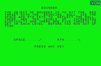 Image du menu du jeu Bounder sur Mattel Aquarius