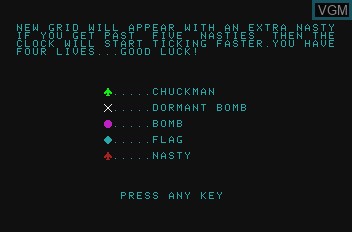 Image du menu du jeu Chuckman sur Mattel Aquarius
