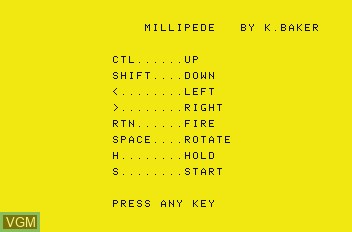 Image du menu du jeu Millypede sur Mattel Aquarius