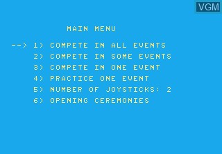Image du menu du jeu Summer Games sur Atari 7800