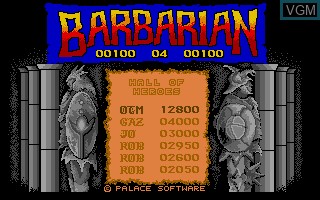 Image de l'ecran titre du jeu Barbarian sur Atari ST