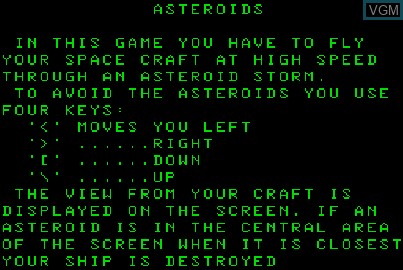 Image de l'ecran titre du jeu 3D Asteroids sur Acorn Atom
