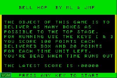 Image de l'ecran titre du jeu Bell Hop sur Acorn Atom