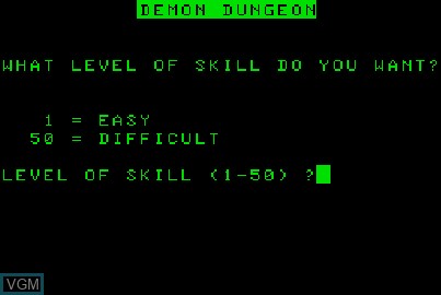 Image de l'ecran titre du jeu Demon Dungeon sur Acorn Atom