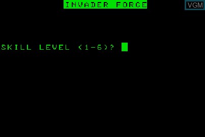 Image de l'ecran titre du jeu Invader Force sur Acorn Atom