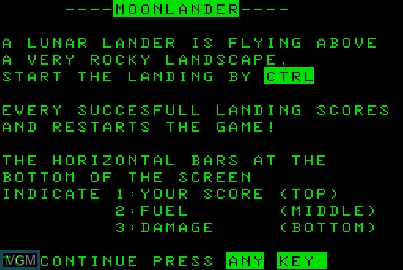Image de l'ecran titre du jeu Moonlander sur Acorn Atom