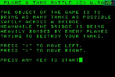 Image de l'ecran titre du jeu Plane and Tank Battle sur Acorn Atom