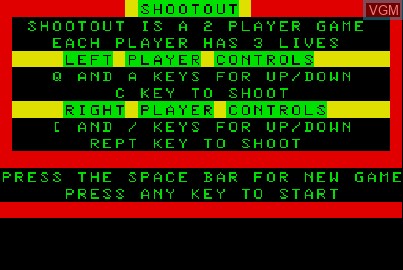 Image de l'ecran titre du jeu ShootOut sur Acorn Atom
