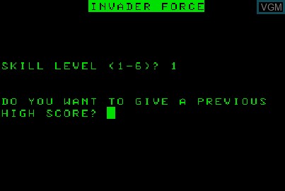 Image du menu du jeu Invader Force sur Acorn Atom
