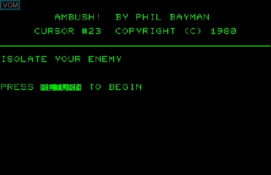 Image de l'ecran titre du jeu Ambush! sur Commodore PET