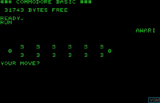 Image de l'ecran titre du jeu Awari sur Commodore PET