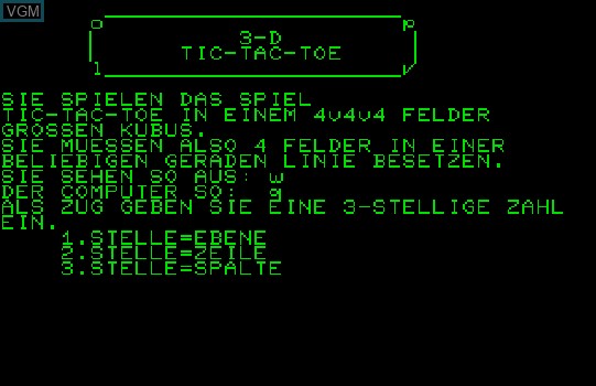 Image de l'ecran titre du jeu 3D Tic-Tac-Toe sur Commodore PET