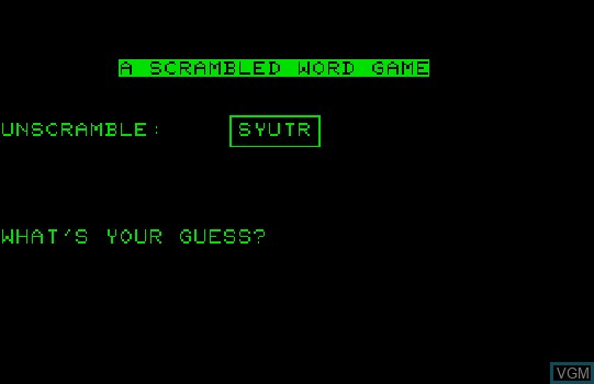 Image de l'ecran titre du jeu A Scrambled Word Game sur Commodore PET