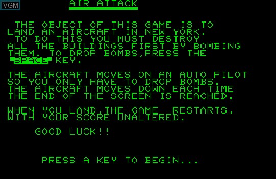 Image de l'ecran titre du jeu Air Attack sur Commodore PET