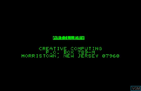 Image de l'ecran titre du jeu Artillery sur Commodore PET