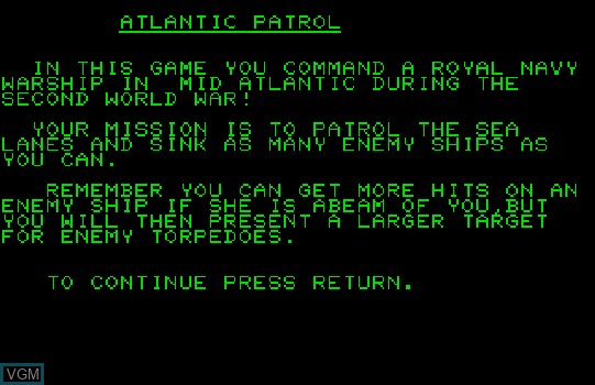 Image de l'ecran titre du jeu Atlantic Patrol sur Commodore PET