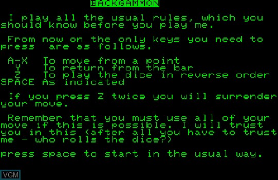 Image de l'ecran titre du jeu Backgammon sur Commodore PET
