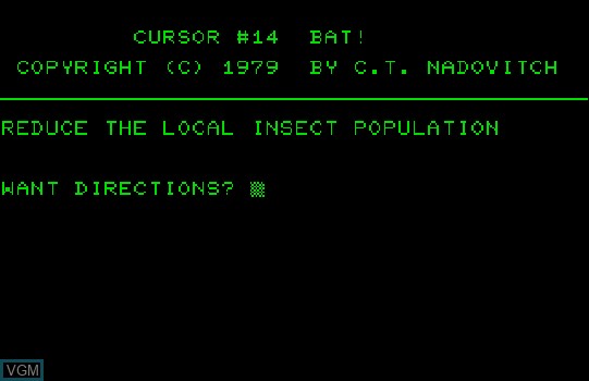 Image de l'ecran titre du jeu Bat! sur Commodore PET