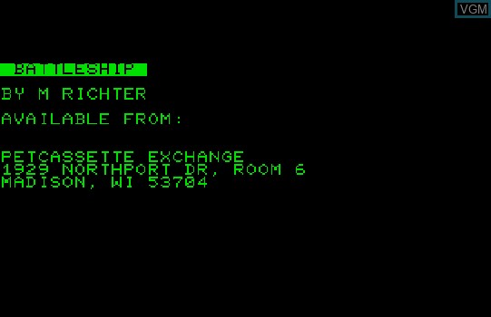 Image de l'ecran titre du jeu Battleship sur Commodore PET