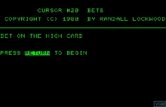 Image de l'ecran titre du jeu Bets sur Commodore PET