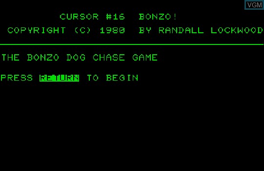 Image de l'ecran titre du jeu Bonzo! sur Commodore PET