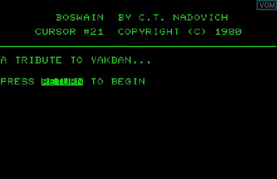 Image de l'ecran titre du jeu Boswain sur Commodore PET