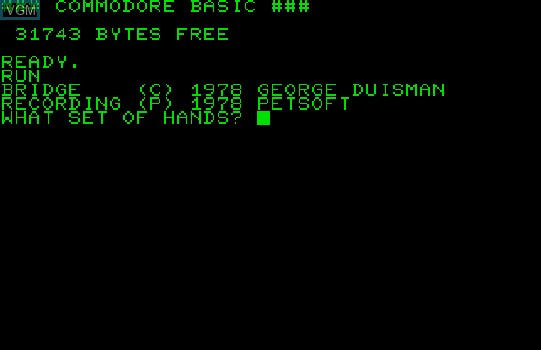 Image de l'ecran titre du jeu Bridge sur Commodore PET