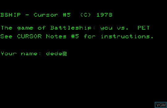 Image de l'ecran titre du jeu BShip sur Commodore PET