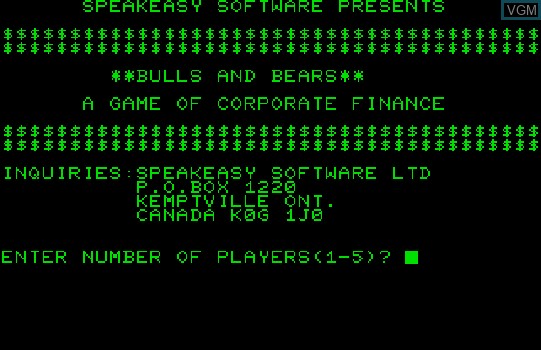 Image de l'ecran titre du jeu Bulls and Bears sur Commodore PET