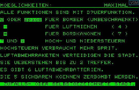 Image du menu du jeu Bomberangriff sur Commodore PET