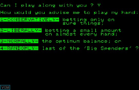 Image du menu du jeu Acey Deucy sur Commodore PET