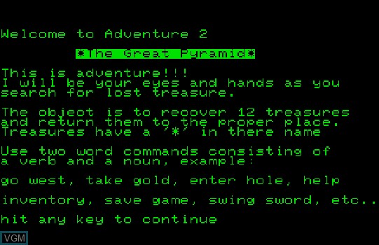 Image du menu du jeu Adventure 2 - The Great Pyramid sur Commodore PET