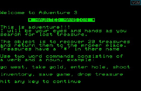 Image du menu du jeu Adventure 3 - Haunted Mansion sur Commodore PET