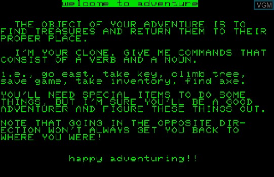 Image du menu du jeu Adventureland sur Commodore PET