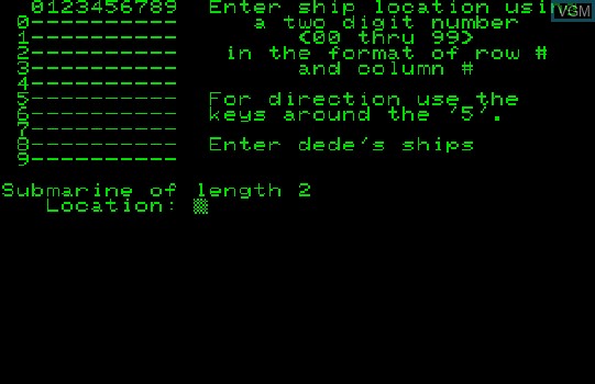 Image du menu du jeu BShip sur Commodore PET