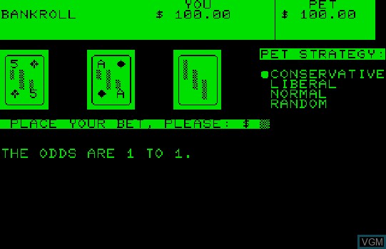 Image in-game du jeu Acey Deucy sur Commodore PET