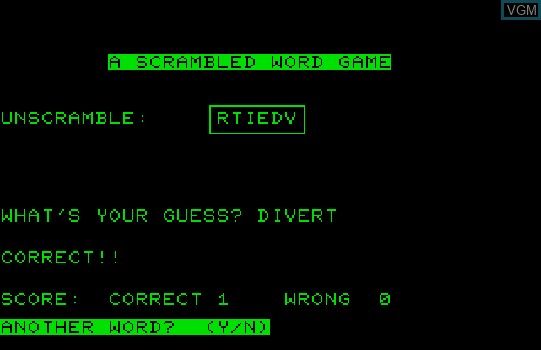 Image in-game du jeu A Scrambled Word Game sur Commodore PET