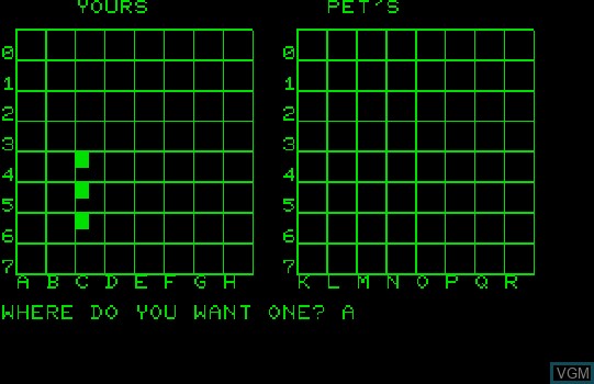 Image in-game du jeu Battleship sur Commodore PET