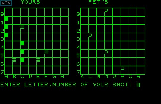 Image in-game du jeu Battleship sur Commodore PET