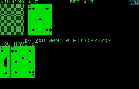 Image in-game du jeu Blackjack sur Commodore PET