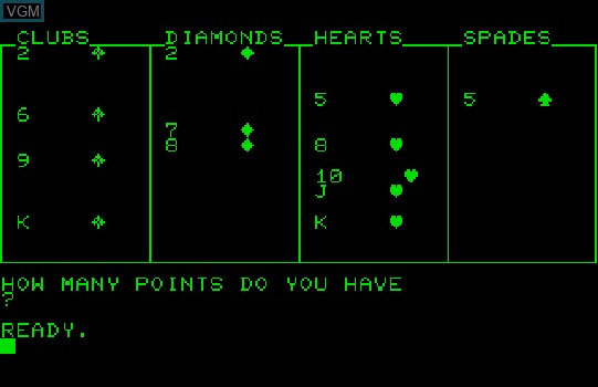 Image in-game du jeu Bridge Bidding Trainer sur Commodore PET