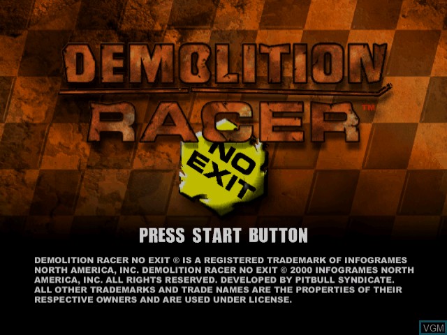 Image de l'ecran titre du jeu Demolition Racer - No Exit sur Sega Dreamcast