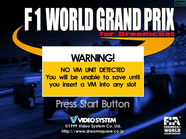 Image de l'ecran titre du jeu F1 World Grand Prix sur Sega Dreamcast